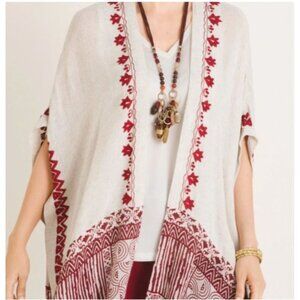 Chico's S M Boho Kimono Cardigan Floral & Geometric Print Linen Blend Oversized